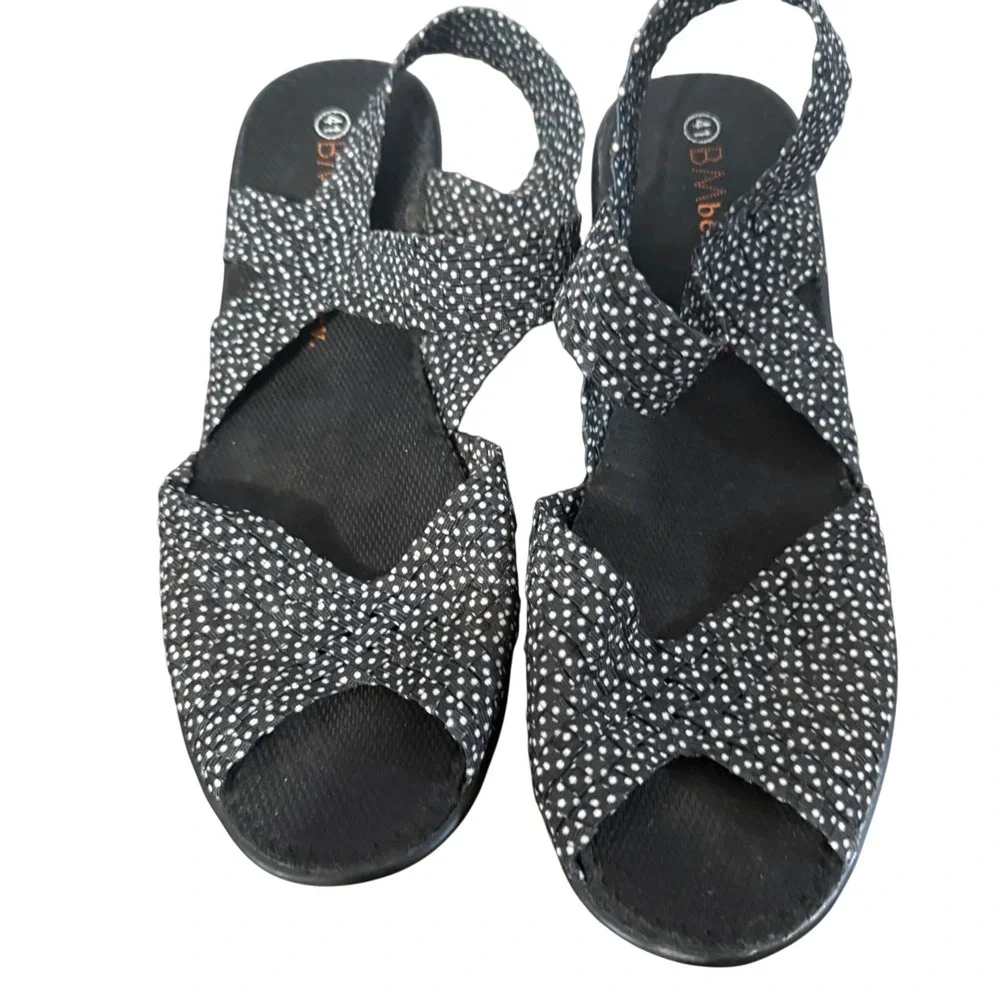 Bernie Mev Wedge Sandals Polka Dot Size‎ 41 Black White Good Woven Slingback